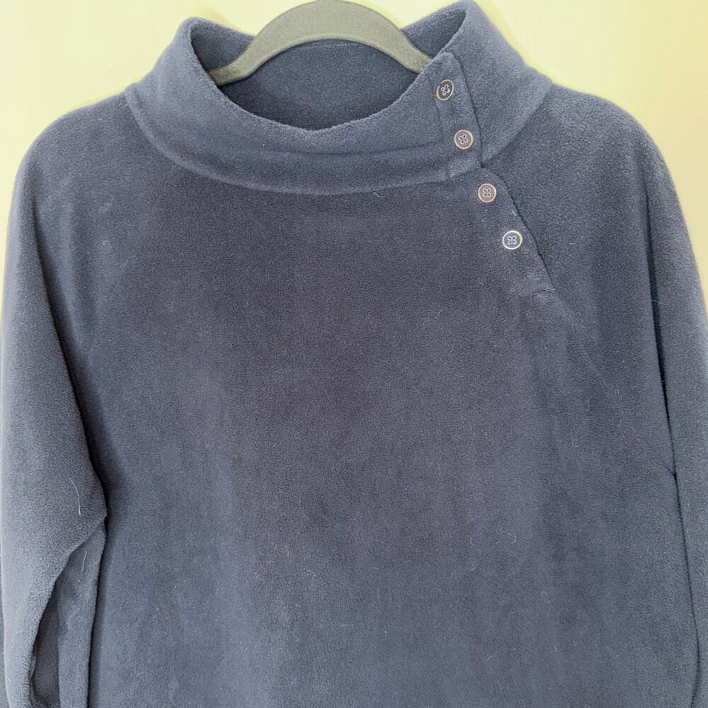 Talbots Plus Womens Size 1X Navy Blue Button Detail Long Sleeve Fleece Pullover